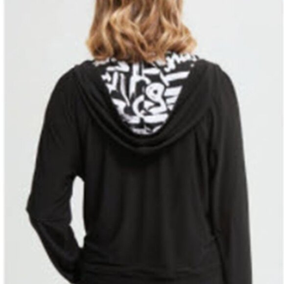 Black Zip-Up Hoodie with Patterned Hood - Picture 13 of 14